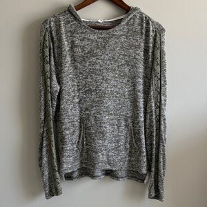 Aeropostale L Gray Knit Hoodie Lace Sleeve Pullover